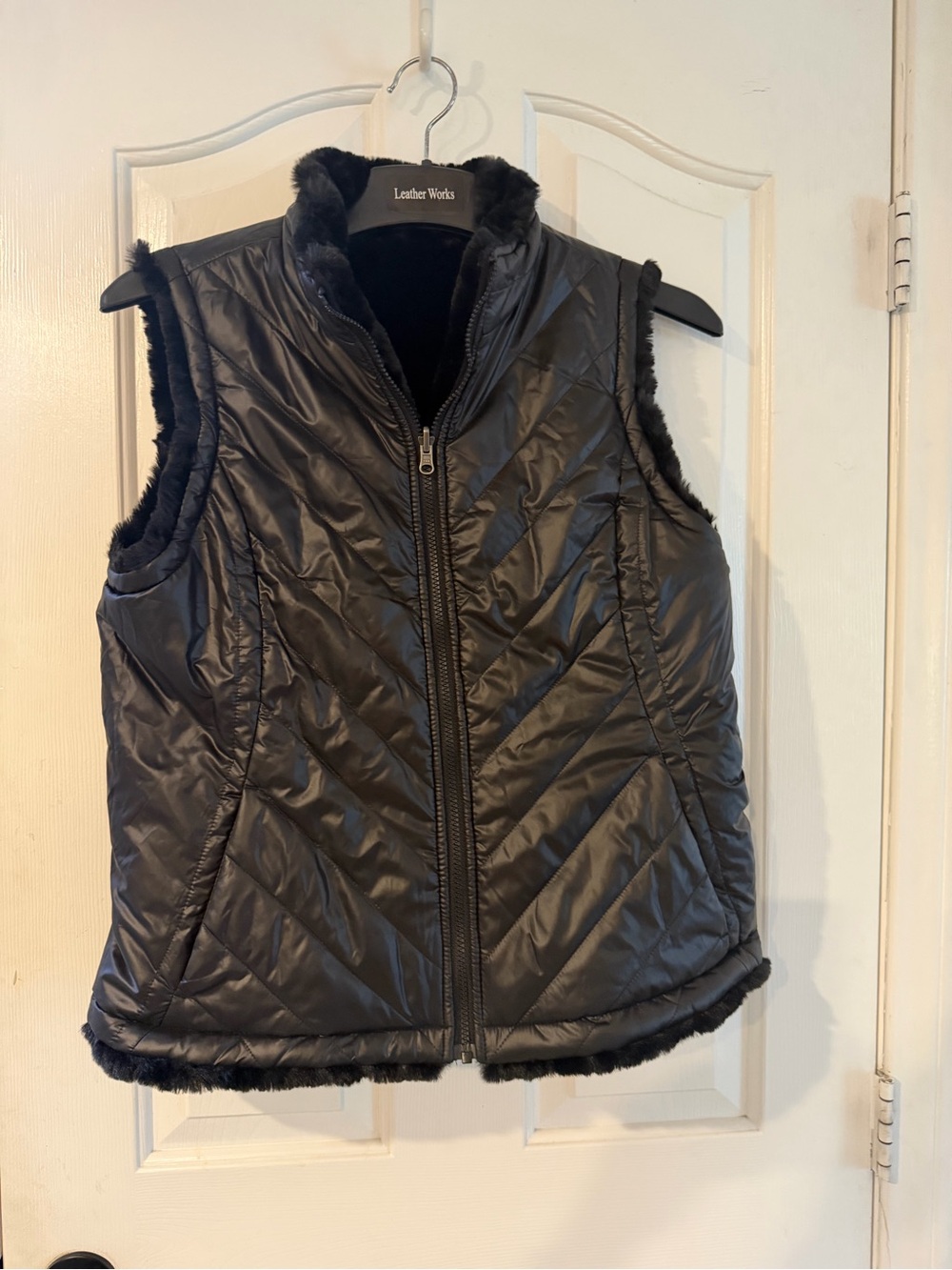 Nicole Miller Black Quilted Faux-Fur Vest